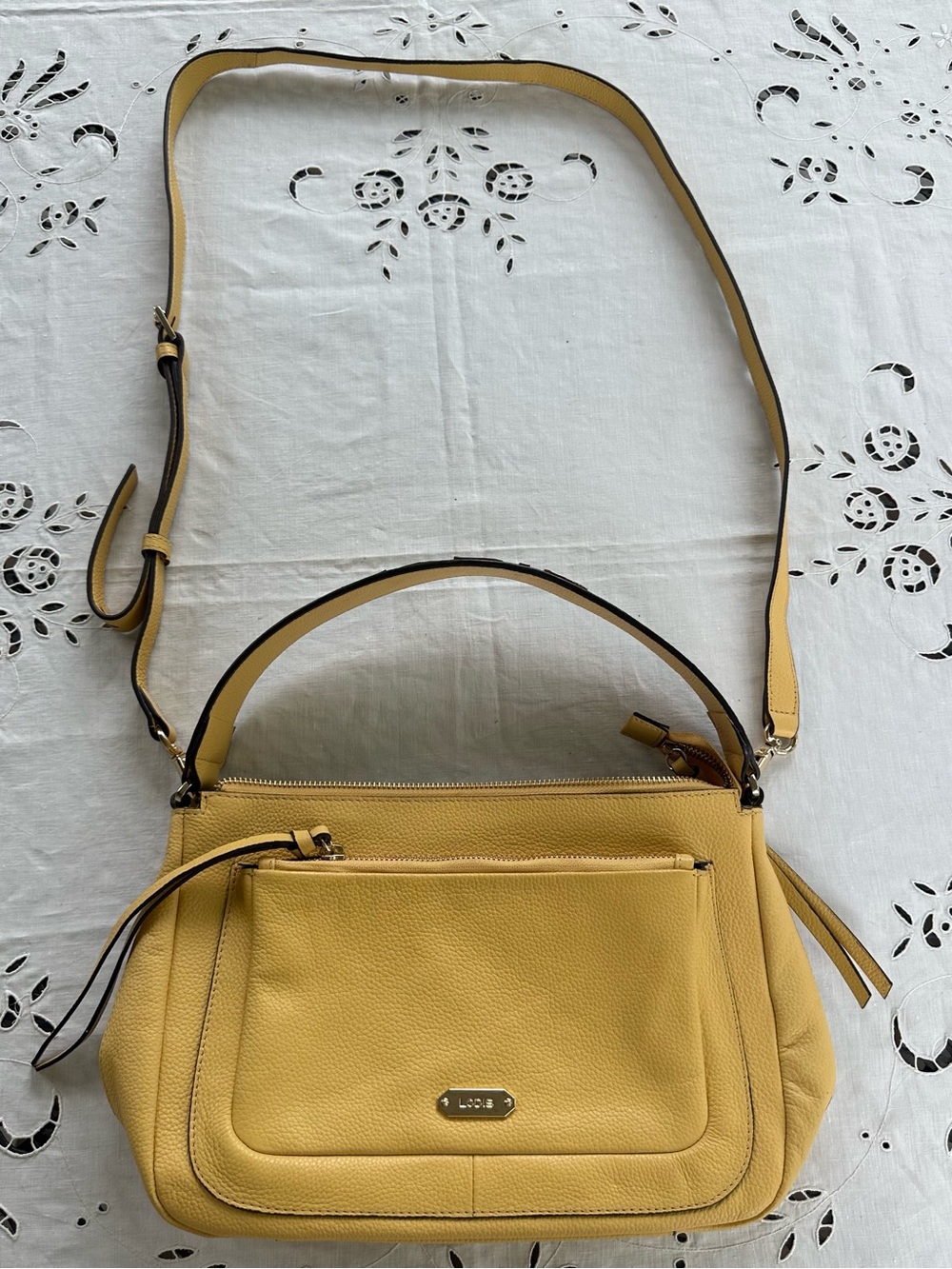 Lodis Yellow Leather Shoulder Bag with Front Pocket